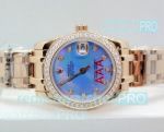 Replica Rolex Datejust Purple MOP Dial Diamond Bezel Rose Gold Case Watch